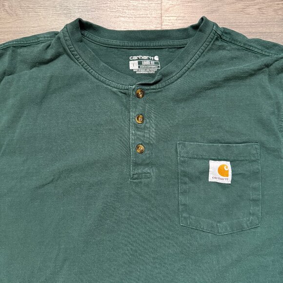 Carhartt Men's Heavyweight Long-Sleeve Pocket Henley Shirt - Green - Picture 2 of 6
